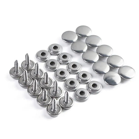 Image of Badass Quality 30 Piece Canvas Snap Fastener Kit with stainless steel and solid copper parts, ideal for camping and DIY projects.