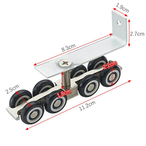 Heavy Duty Cold Rolled Steel Sliding Door Hardware Kit For Wooden Closets With Eight Smooth Rolling Wheels And Hangers Easy Glide Roller