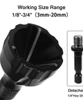 Heavy Duty External Chamfer Deburring Tool With Three Razor Sharp Tungsten Carbide Blades and Quick Change Hex Shank showing size range 1/8"-3/4".