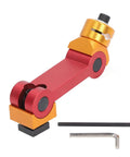 Heavy Duty Cnc Mill Positioner Featuring Adjustable T Slot Work Stop And Visual Locator For Dead Nuts Machining Precision And Boss Level Flex Rig, red and gold aluminum construction with adjustment tools.