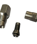 Five Eighth UNC Thread Adapter With One Quarter Inch Collet For Angle Grinders, stainless body, three-part set, 303 stainless, USA-made