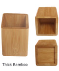 Two Pack Bamboo Pen Holder And Card Stand Set For Home Office And School, showing natural bamboo texture and thick design