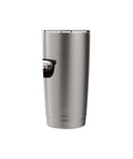 Side view of brushed steel insulated stainless steel tumbler for gym sessions dual wall keeps drinks hot or cold BPA free leak proof lid.