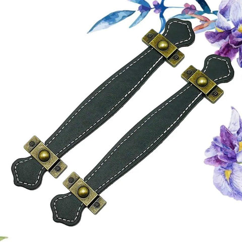 Vintage Leather Look PU Peel Handle Drawer Pulls For Cabinets And Luggage 7.48 Inch Black 2 Pack Durable PU Leather Finish