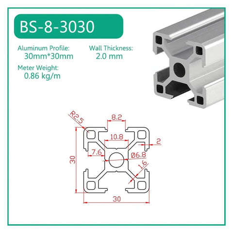 High Solid As Rock Heavy Duty Ultra Hella Smooth 30 X 30 Anodized Aluminum T Slot Extrusion Linear Rail detailed dimensions