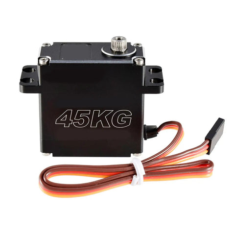 Pro Grade Heavy Duty Digital Steering Servo DSC45MG 45kg Torque Metal Case showing connectors and cables for RC builds