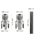Top Rated 6 Piece Pipe Threading Tool Kit For Pvc cutter heads showing dimensions, compatible with electric drill, made of high carbon steel.