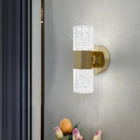 EDFGVH Glass Lampshade Wall Lamps LED Light Source Sconces 11.4in Bedside Decorative(Gray) featuring a clear glass shade with gold accents.