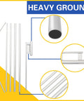 Components of three 15-foot swooper flag pole kits with ground spikes, showing heavy-duty aluminum parts, for outdoor advertising use.