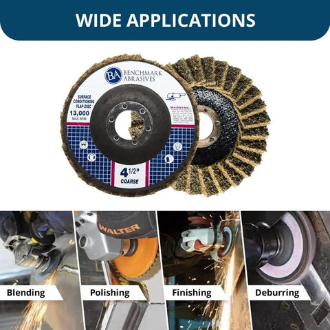 4-1/2 Inch Type 29 Surface Conditioning Flap Discs For Angle Grinders, 7/8 Inch Arbor, Coarse Grit, 5 Pack, Ideal For Blending, Grinding, Sanding And Polishing Metal Surfaces, Deburring And Light Stock Removal
