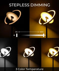 Chill At Home With A Sleek Saturn Ring LED Floor Lamp, 36W, 1800LM Bright, Fully Rotatable Standing Light showing dimming and color options