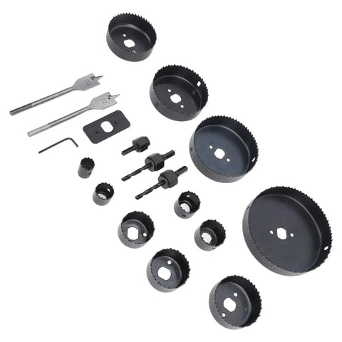 Jiawu 18Pc Multifunctional Carbon Steel Hole Saw Kit For Fast Accurate Cuts In Plasterboard Drywall With Convenient Storage Case And Durable Blades For Heavy Duty Use, assorted sizes