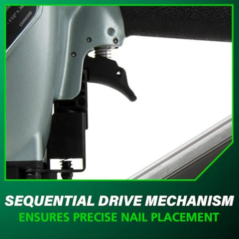 Close-up of Strap-Tite Metal Connector Nailer Pro-Preferred Pneumatic Nail Gun For Pre-Punched Connectors trigger mechanism.