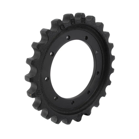 Heavy Duty Drive Sprocket For Takeuchi Tb135 Tb138fr Mini Excavator 23 Teeth 9 Bolt showing the black steel design with teeth and bolt holes.