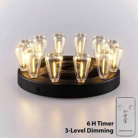 Outdoor Patio Umbrella Lights Battery Operated With Dimmable Timer and 12 Warm White LED Bulbs shown with remote control.