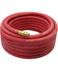 Heavy Duty Red Rubber Air Hose 50 Ft 3/8 Inch With 250 PSI Working Pressure And 1070 PSI Burst All Brass 1/4 Inch NPT Fittings Coil View