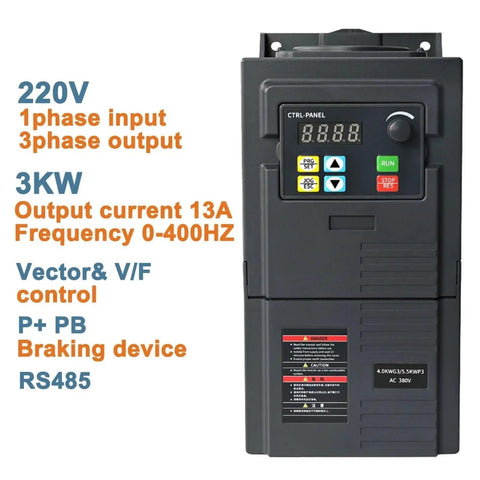 Pro Variable Frequency Drive Inverter 1.5 Kw To 7.5 Kw 220V 380V Three Phase Motor Speed Control Unit Vfd With Beefy Soft Start And Rs485 For Industrial Heavy Duty Machinery Easy Install Reliable Controller Perfect For Production Lines. 220V 1phase input 3phase output VFD, 3KW, RS485