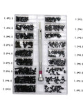 Slick Little Miniature Screw Set Featuring Countersunk Round Head Fasteners And Precision Eyeglass Repair Bits in clear case.