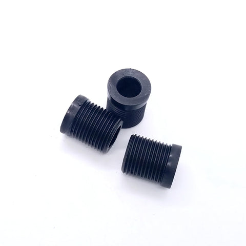 Image of three black threaded adapters for Dope Colorful Ball Style Gear Shift Knob For Manual And Automatic Transmissions Universal Fit Neo Chrome Finish Shifter Lever Upgrade For Cars With Slick Grip And Durable Aluminum Build.