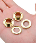 Heavy Duty 500Pcs Grommets And 500Pcs Washers Set Iron With Brass Finish Three Eighths Inch Inside Diameter Hole Flange Diameter About 0.6 Inch And Under Flange Height About 0.16 Inch For Curtains Canvas Tarps Craft Making Eyelets And Replacement Durable on a hand