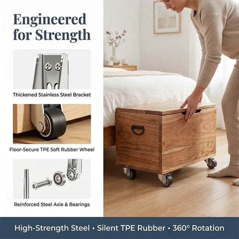 Zero Drama Heavy Duty Vertical Track Roller Wheels Slide Doors Smooth As Butter For Barn Cabinets Drawers And Heavy Gates Premium Alloy Steel Core With Ultra Quiet Soft Rubber Casters Fast Install 4 PCS Set with stainless steel bracket and TPE rubber wheels