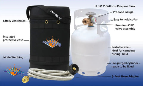 Gas Hauler Pro Kit For Camping And Outdoor Adventures, 5Lb Propane Tank With Built In Gauge, 5Ft Steel Braided Hose, And Insulated Protective Carry Case