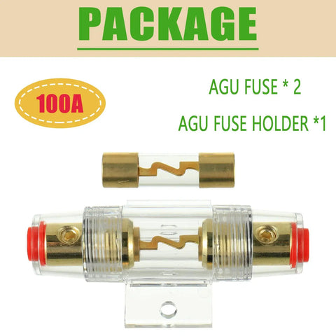 Heavy Duty 100 Amp In Line Fuse Holder with Agc Fuses 4 to 8 Gauge AWG Wire for Car Amps Stereos Boat Alarms Water Pumps, package includes 2 fuses and 1 holder.