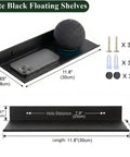 Mini Floating Wall Shelves for Smart Speaker Collectibles, Lightweight Aluminum, Matte Black, Wall Mounted, 12 by 5 Inch, 2 Pack
