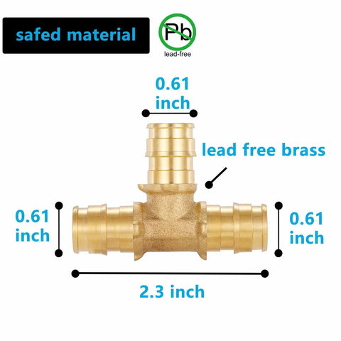 Half Inch Pex A Brass Tee Fitting Expansion Tee For Water Oil And Gas Systems 10 Pack Pro Grade Heavy Duty Tubing Connector Dimensions