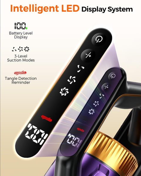 Cordless Vacuum Cleaner For Home With 580W Power And 48KPa Suction, Lightweight Stick Vacuum With Touchscreen Display close-up