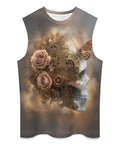 Hella Comfy Dope Mens Hawaiian Floral Skull Butterfly Graphic Sleeveless Tank Top Quick Dry Loose Fit, featuring a floral skull design.