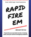 Cover of 'Emergency Medicine Board Review: Rapid Fire EM Resident Edition' with bold text and red underline, by Jason Diyanni, D.O.
