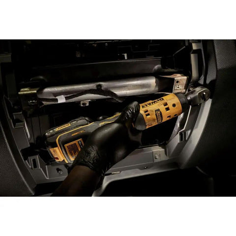 Gloved hand using Xtreme 12V Max Brushless Quarter Inch Ratchet Tool Only With LED Light For Tight Spaces Pro Grade Cordless