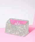 Blinged Out Business Card Holder Stand For Desk And Office with Crystal Rhinestones and White Glitter Display
