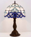 Navy Blue Baroque Tiffany Style Table Lamp With Stained Glass Finish For Desk Bedside Reading Light 12 By 12 By 18 Inches