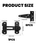 Sliding Barn Door Lock And Latch Set With Six 3 Inch Hinges, 180 Degree Flip Latch, product size diagram.