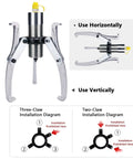 Shop Standard Hydraulic Gear Puller Kit With Split Cylinder Design 50 Ton Capacity Three Jaw Manual Pump Tool for Wheels Hubs Pulleys showing usage diagrams.
