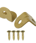 Two Badass 20 Pack Gold L Brackets For Furniture Repair Built Tough Iron Corner Supports with four screws, rust-resistant finish.