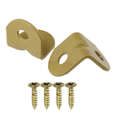 Two Badass 20 Pack Gold L Brackets For Furniture Repair Built Tough Iron Corner Supports with four screws, rust-resistant finish.