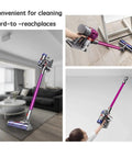 Person using Replacement Wand Extension Tube For V7 To V15 Cordless Vacuum Cleaners Fuchsia to clean ceiling corner