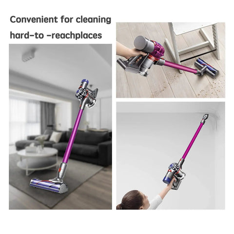 Person using Replacement Wand Extension Tube For V7 To V15 Cordless Vacuum Cleaners Fuchsia to clean ceiling corner