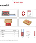 Packing list for Bulletproof 8S 24V Battery Management System For LiFePO4 Packs with BMS, cables, and manual.