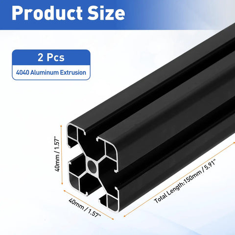 Two Piece 4040 Aluminum Extrusion Profiles Six Inch Linear Rail Slick T Slot Anodized Finish showing dimensions and profile.