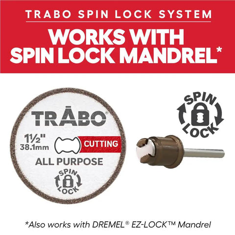 Spin Lock One And A Half Inch Diamond Cutting Wheel For Rotary Tools High Performance All Purpose Cutter Built To Last Cuts Clean And Fast Through Metals Wood Ceramics And More Compatible With EZ Lock Systems, TRABO wheel and mandrel
