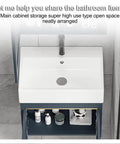 Vessel Sink Rectangular, Ceramic Vessel Sinks for Bathrooms, modern wall-mounted sink cabinet with open storage space.