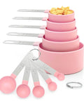 Stackable Measuring Cups And Spoons Set 10 Piece With Stainless Steel Handles Pink Kitchen Gear For Cooking And Baking