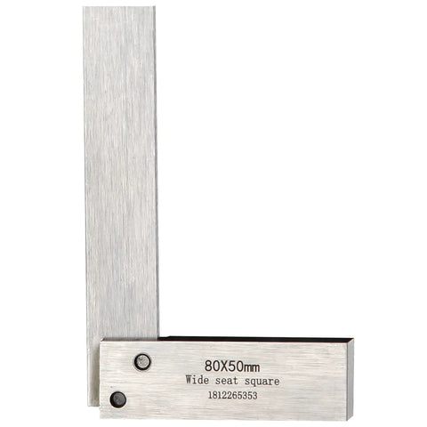 Machinist square, 80x50 mm wide-seat right-angle square in silver hardened steel (front view)