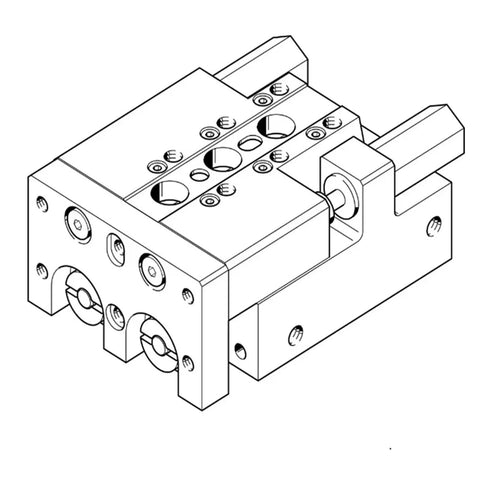 Compact Pneumatic Actuator With Guided Cylinder For Precision Linear Motion In Industrial Automation SLT-6-20-P-A Built Tough For Repetitive Tasks And Smooth Dependable Motion Control, isometric line drawing