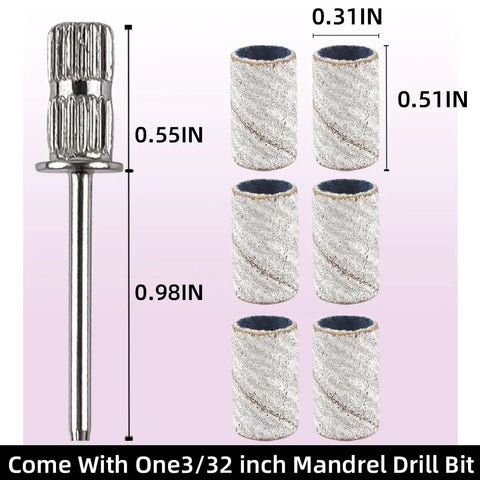 100 Pcs 240 Grit White Sanding Bands For Nail Drill Bit 0.31 In Diameter with upgrade mandrel bits and dimensions