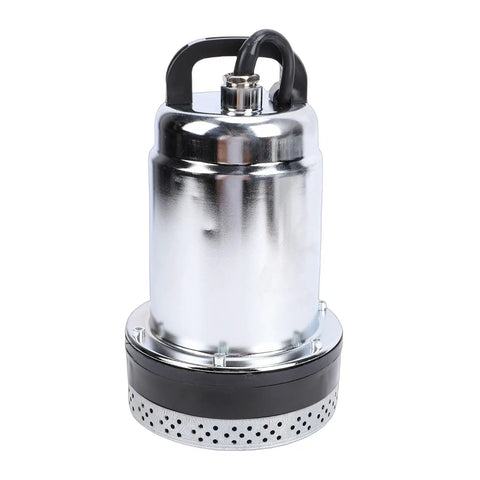 Heavy Duty Workhorse Drainage Sump Pump With Solid Stainless Steel Body And No Sweat Operation For Agricultural Garden Basement And Farm Flooding Featuring Rock Solid 26 Foot Lift And Smooth 180 Watt Kick, showcasing stainless steel body and design.
